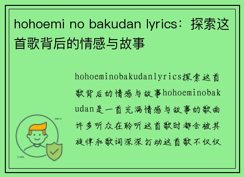 hohoemi no bakudan lyrics：探索这首歌背后的情感与故事